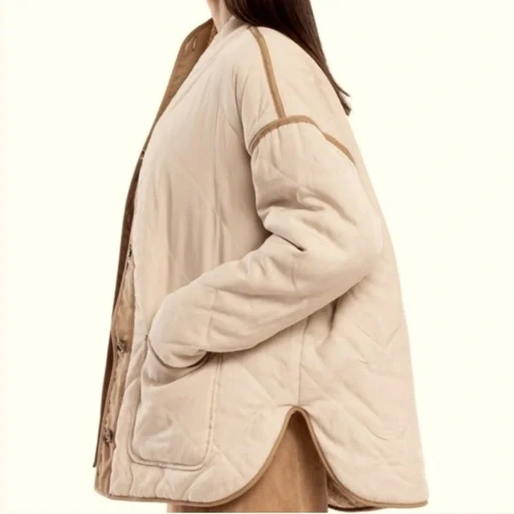 NEW BLANK NYC Reversible Quilted Puffy Cream/Pink Floral Print Button-up Jacket - Picture 6 of 13